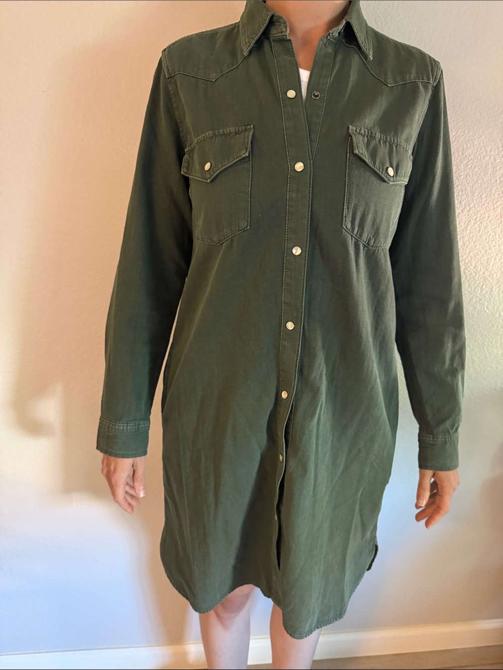 GAP Olive Green Button-Front Shirt Dress